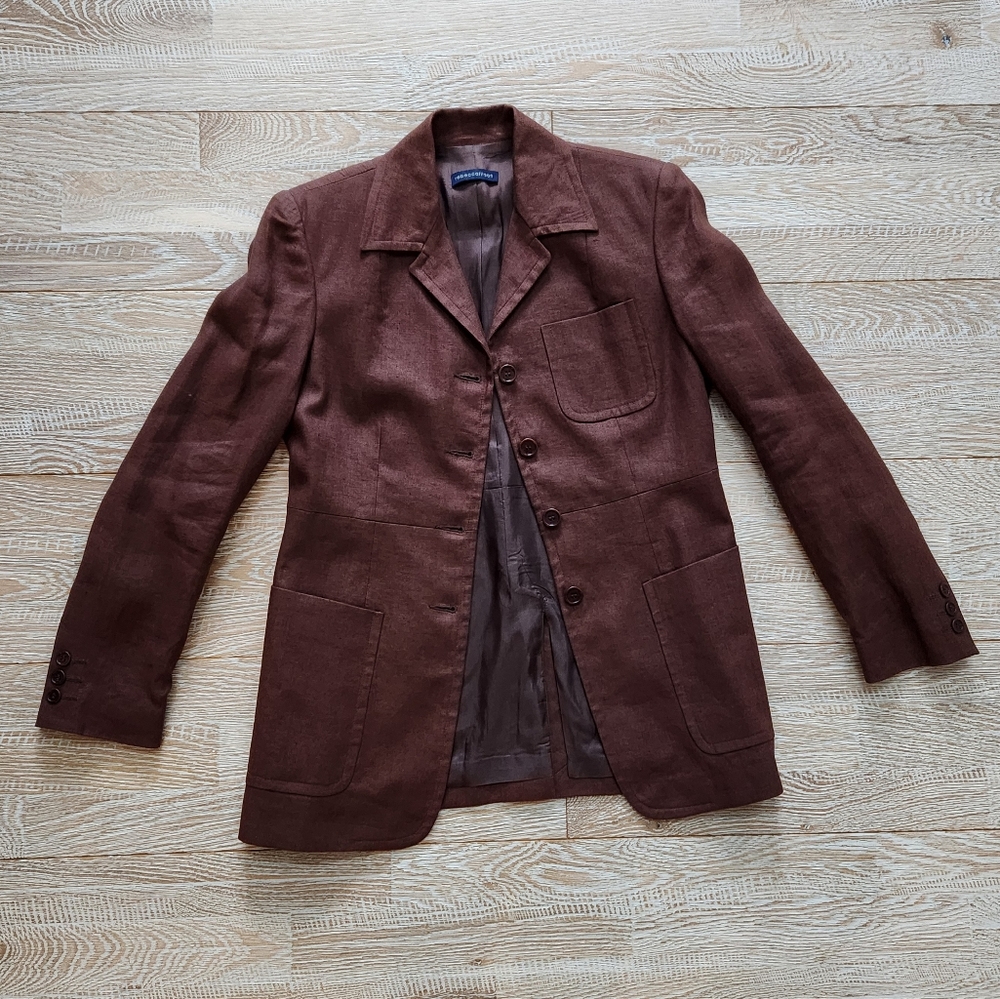 Chocolate brown linen blazer - Picture 3 of 6